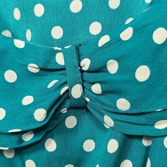 Motherhood Maternity Teal Polka Dot Ruffle Dress Crepe Chiffon Sleeveless Small - Picture 5 of 9